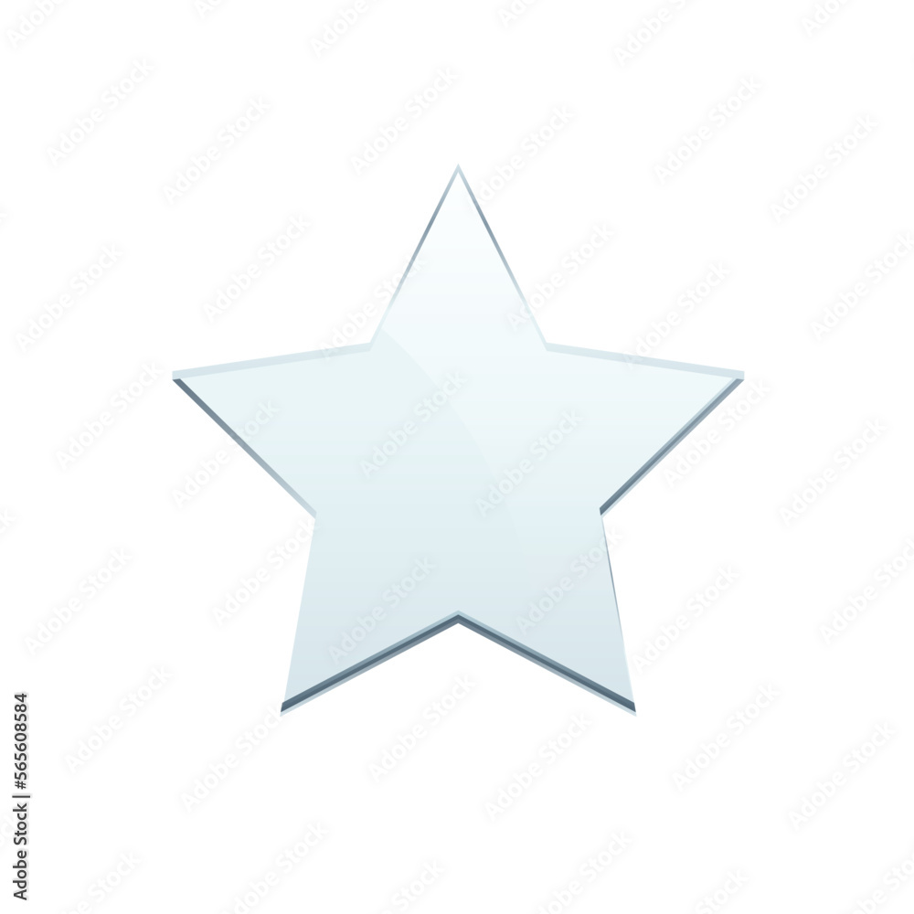 Glass star, 3D realistic blank clear five point award star, transparent trophy prize Glass star, 3D realistic blank clear five point award star, transparent trophy prize