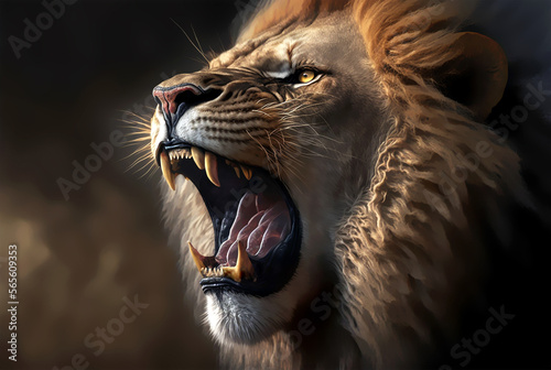 A roaring lion as a sign of power, strength, superiority, agility and bravery generative ai illustration photo