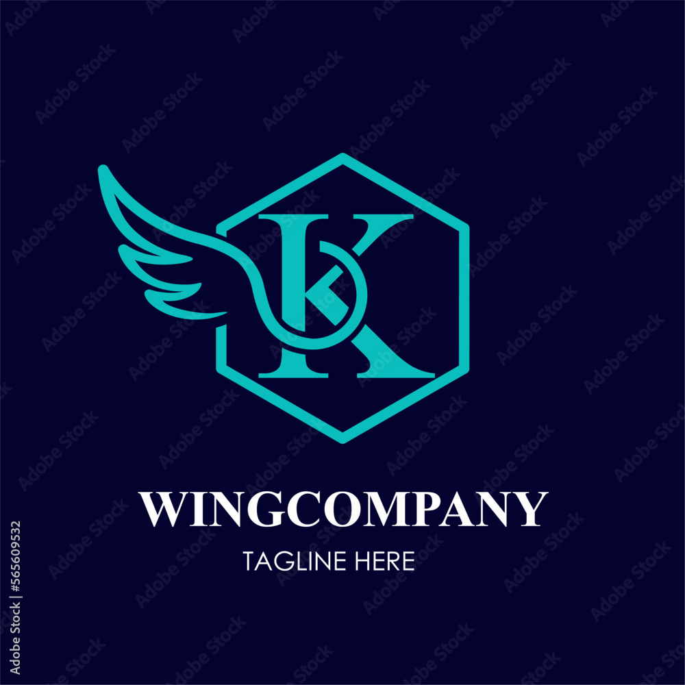 Initial K Letter with Wing Bird in Line Art Style Logo Idea Template Initial K Letter with Wing Bird in Line Art Style Logo Idea Template