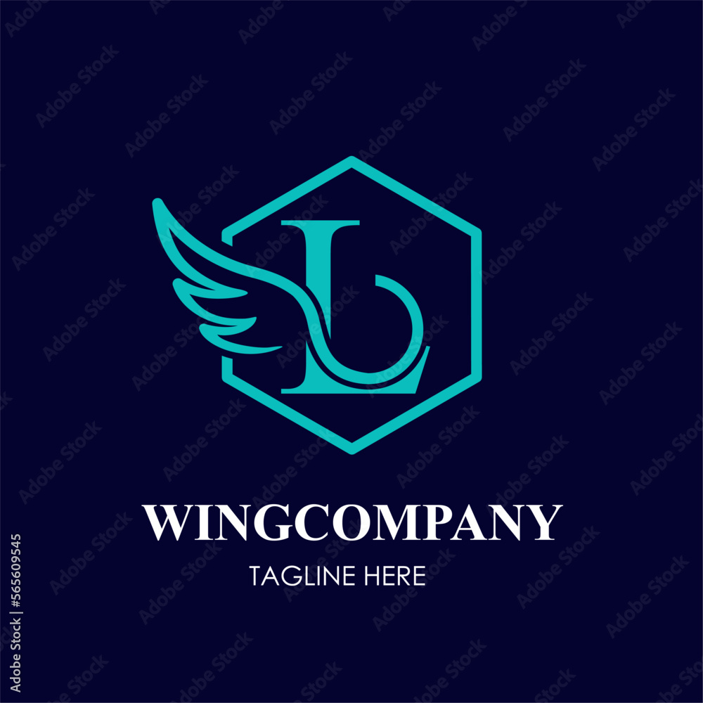 Initial L Letter with Wing Bird in Line Art Style Logo Idea Template Initial L Letter with Wing Bird in Line Art Style Logo Idea Template