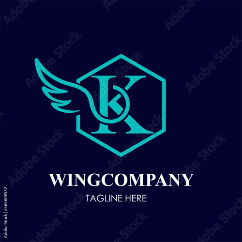 Free Download Initial K Letter with Wing Bird in Line Art Style Logo Idea Template - GFXLoad