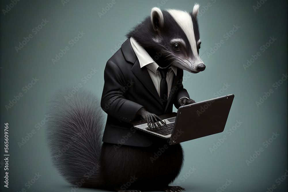a badger in a suit sitting on a laptop computer with a suit on it's ...