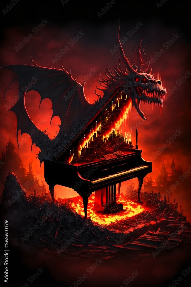 devils piano keyboard in hell burning piano hellish piano Stock Illustration Adobe Stock
