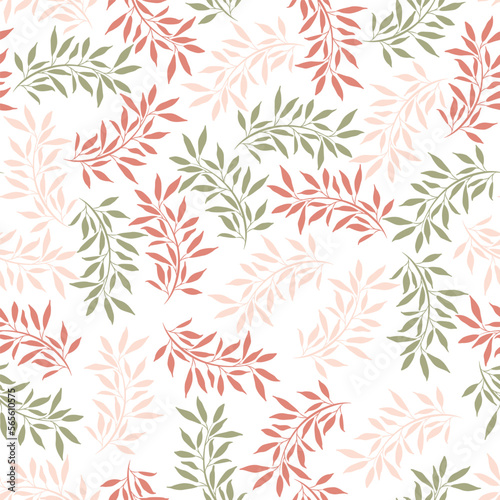 Leaves and branches repeat pattern. Floral pattern design. Botanical tile. Good for prints, wrappings, textiles and fabrics. © Carrie