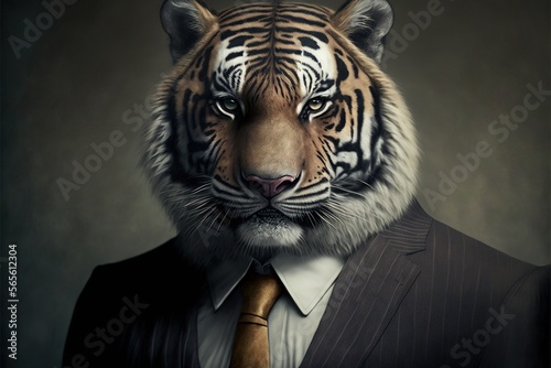 A tiger wearing a suit and tie photo