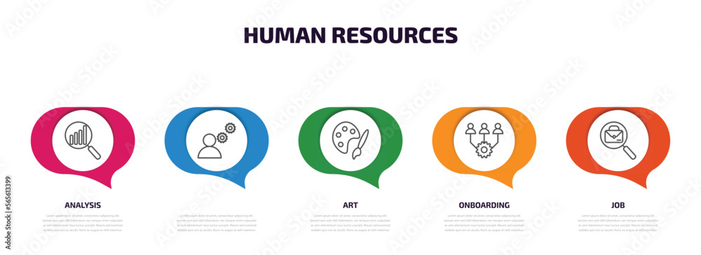 human resources infographic element with outline icons and 5 step or option. human resources icons such as analysis, , art, onboarding, job vector. human resources infographic element with outline icons and 5 step or option. human resources icons such as analysis, , art, onboarding, job vector.
