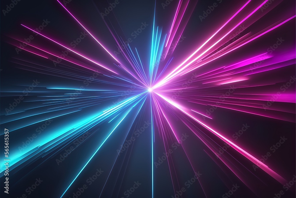 Obraz premium Abstract purple neon background with rays and lines, light movement. Pink neon, purple neon, blue neon. AI