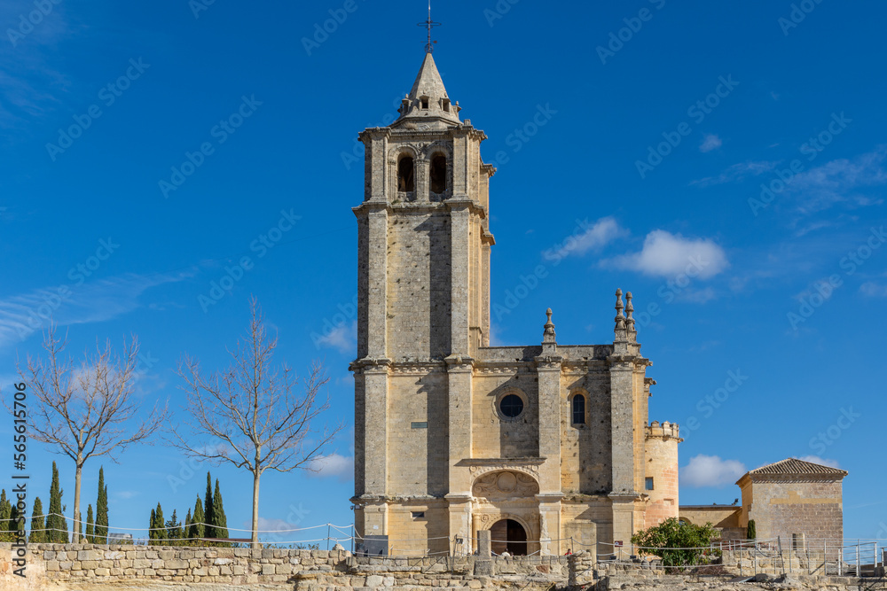 View of the Iglesia Mayor Abacial in the Fortress of La Mota, Alcalá la Real (Spain), on a sunny winter morning