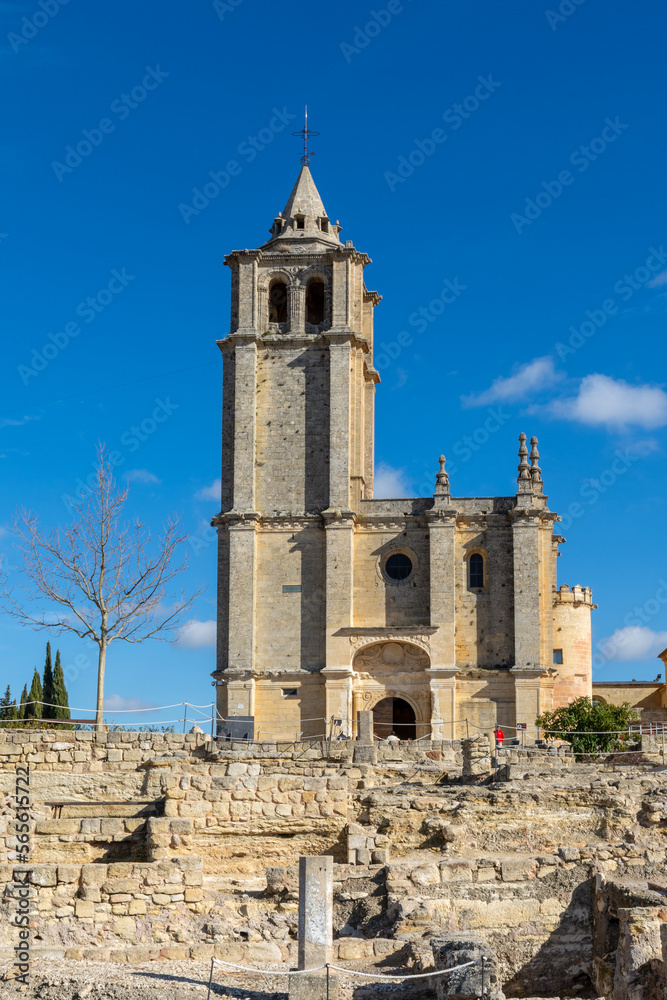 View of the Iglesia Mayor Abacial in the Fortress of La Mota, Alcalá la Real (Spain), on a sunny winter morning