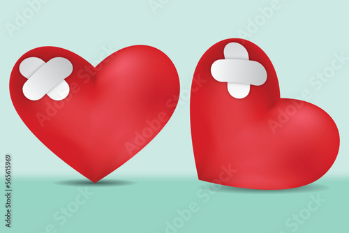 two hearts with wound 3d style gradient mesh vector design