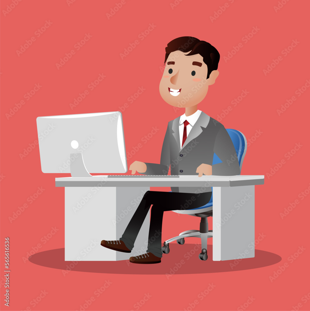 Business people character working on a laptop computer at office desk Business people character working on a laptop computer at office desk