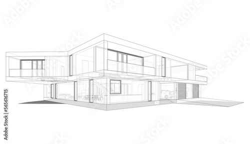 Modern house architectural 3d rendering 