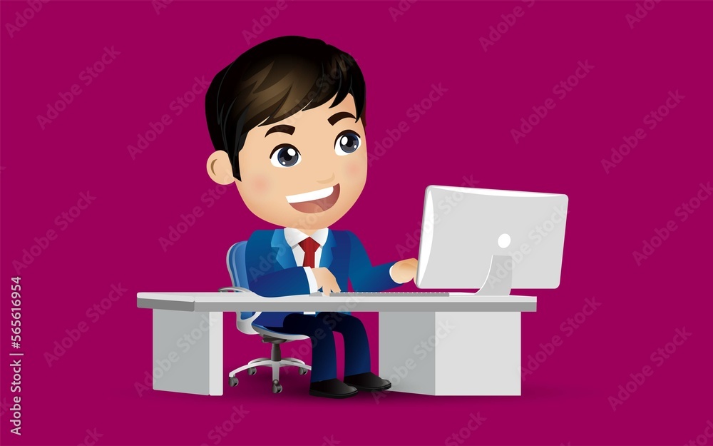 Business people character working on a laptop computer at office desk Business people character working on a laptop computer at office desk
