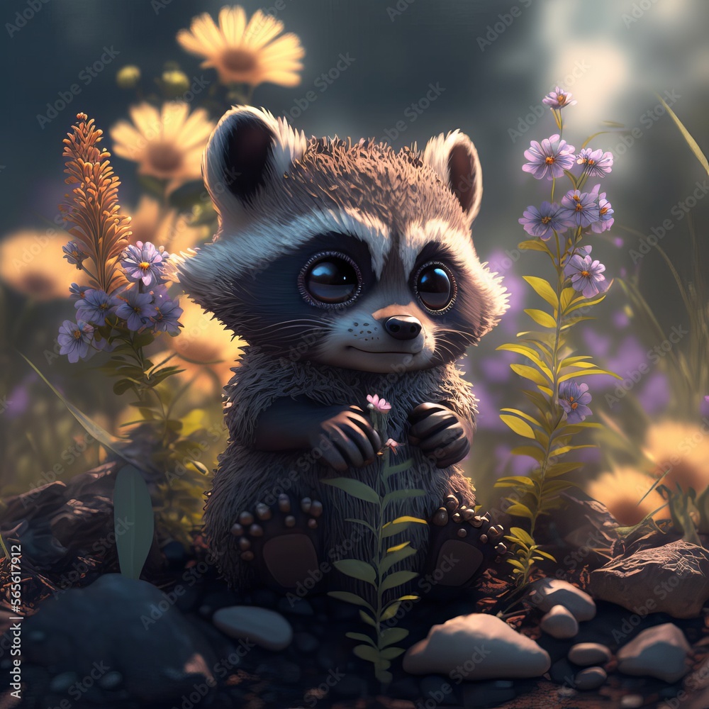 Jemmi Hadi's Adorable 8K Kawaii Raccoon Pixar-Style Illustration of a ...