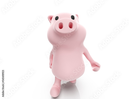 3d render of pig walking on white background