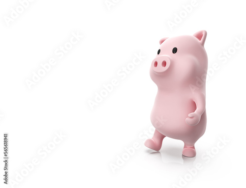 3d render of pig walking on white background