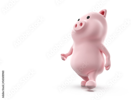 3d render of pig walking on white background