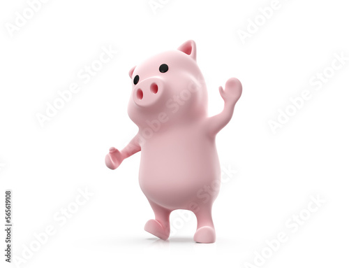 3d render of Pig saying goodbye on white background