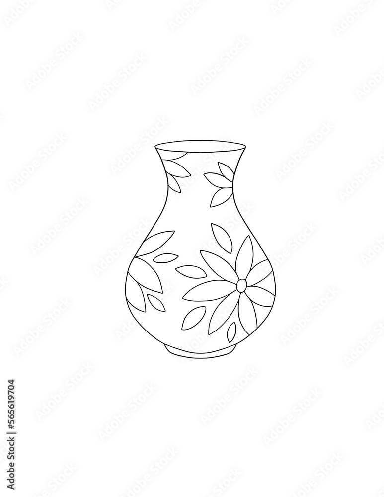 Flowers Vase Line Art Clip Art, Coloring Page Clipart Stock Illustration Adobe Stock