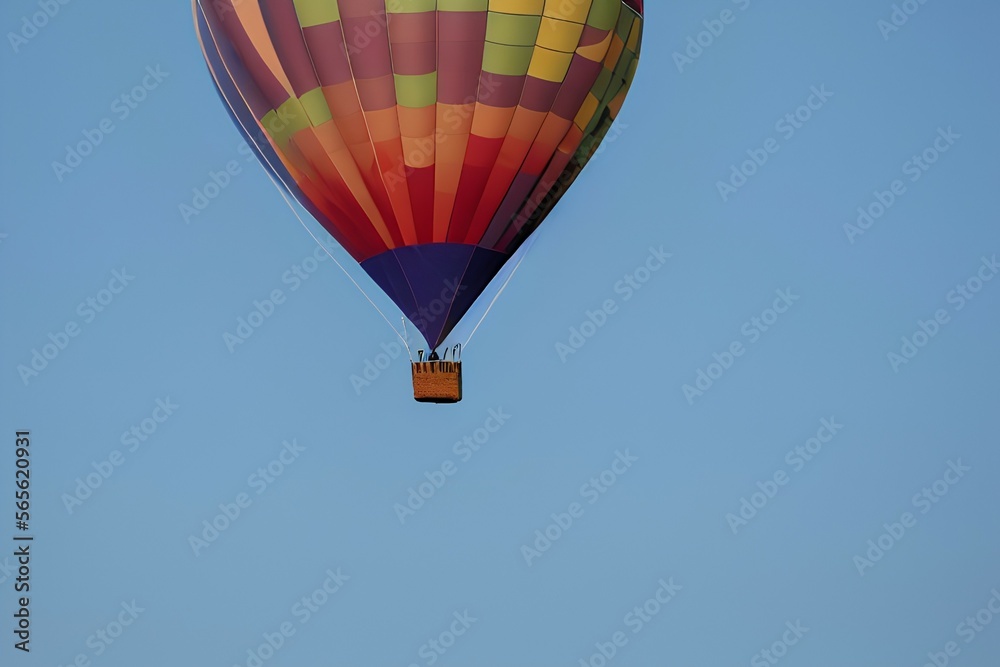 Blue air balloon flying in the clear blue sky. High quality photo - generative ai Blue air balloon flying in the clear blue sky. High quality photo - generative ai