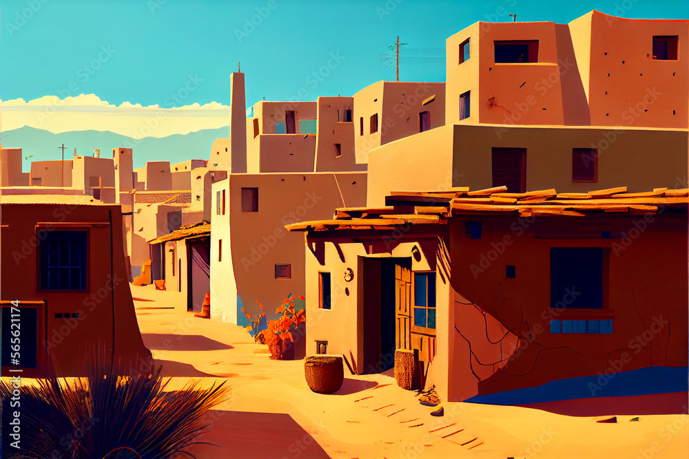 Generative AI render of an adobe village Stock Illustration | Adobe Stock