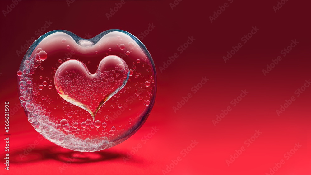 Heart shaped bubble with copy space. Generative AI.