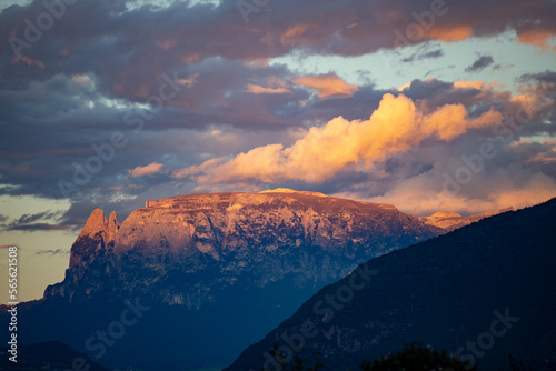 Sunset over a mountain in the Dolomites