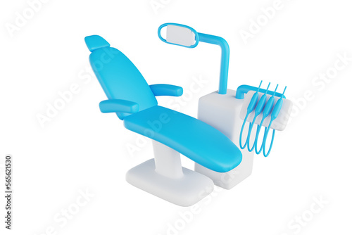 Blue dental chair with instruments 3d