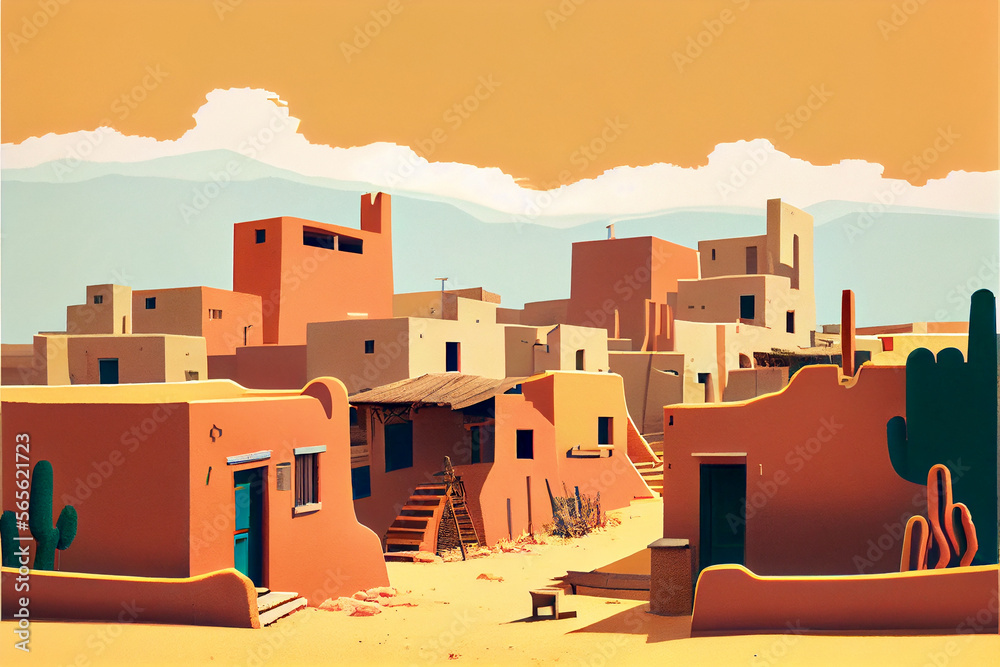Generative AI render of an adobe village Stock Illustration | Adobe Stock