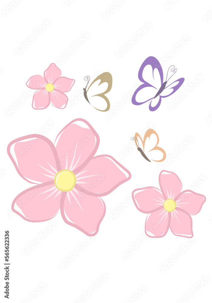 cute flowers buterfly watercolour flat vector illustration eps svg png