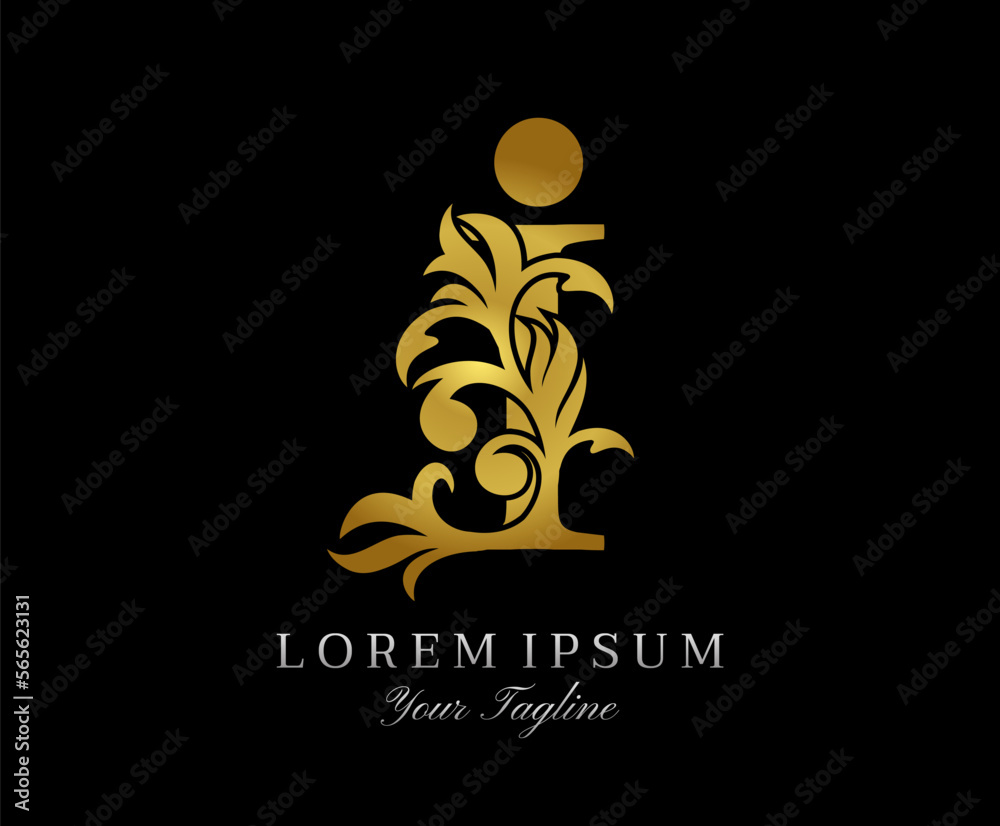 Floral Gold I Luxury Logo Icon. Classy I Letter Logo Design Vector..