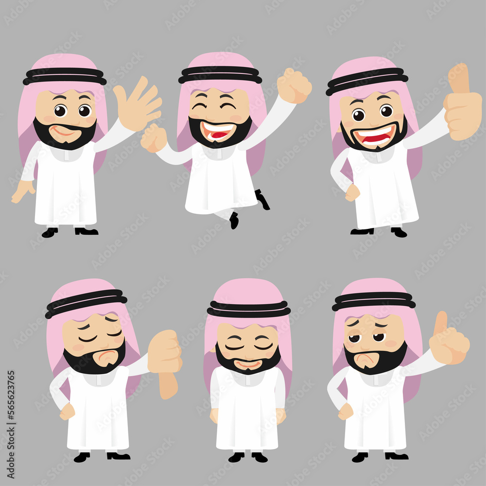 Set of Arab characters in different poses Set of Arab characters in different poses