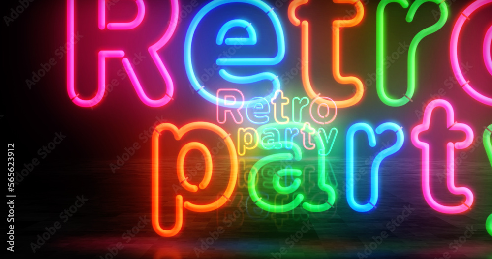 Retro party nightlife neon light 3d illustration