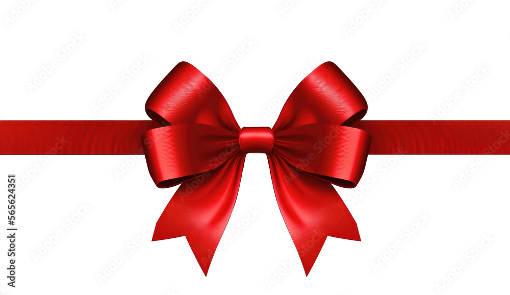 red ribbon bow isolated on white. Generative AI. red ribbon bow isolated on white. Generative AI.