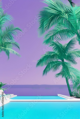  pool space. Vapor wave purple colours style wallpaper. Travel aesthetics - generative ai