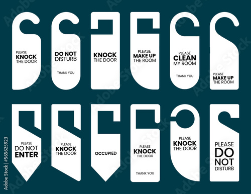 Door hanger tags set with simple text. Signs for hotel and motel rooms.