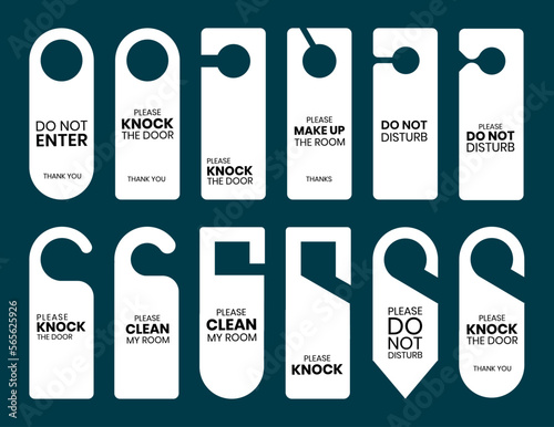Door hanger tags set with simple text. Signs for hotel and motel rooms.
