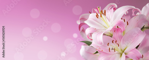 Fotografia Beautiful lily flowers bouquet on a pink background