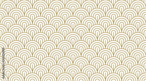 seamless pattern art deco with multiple golden arc line on white background photo