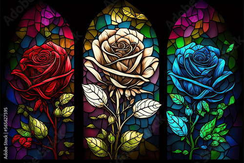 Three stained glass roses, Generative AI