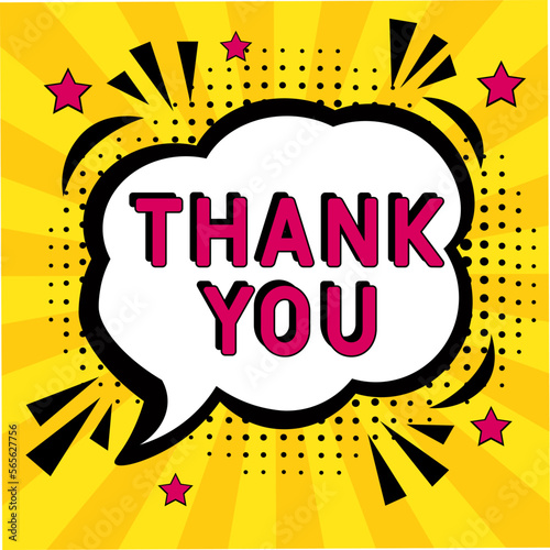 Comic book explosion with text Thank You, vector illustration.  Vector bright cartoon illustration in retro pop art style. Thank You in pop art style. Creative poster, web banner