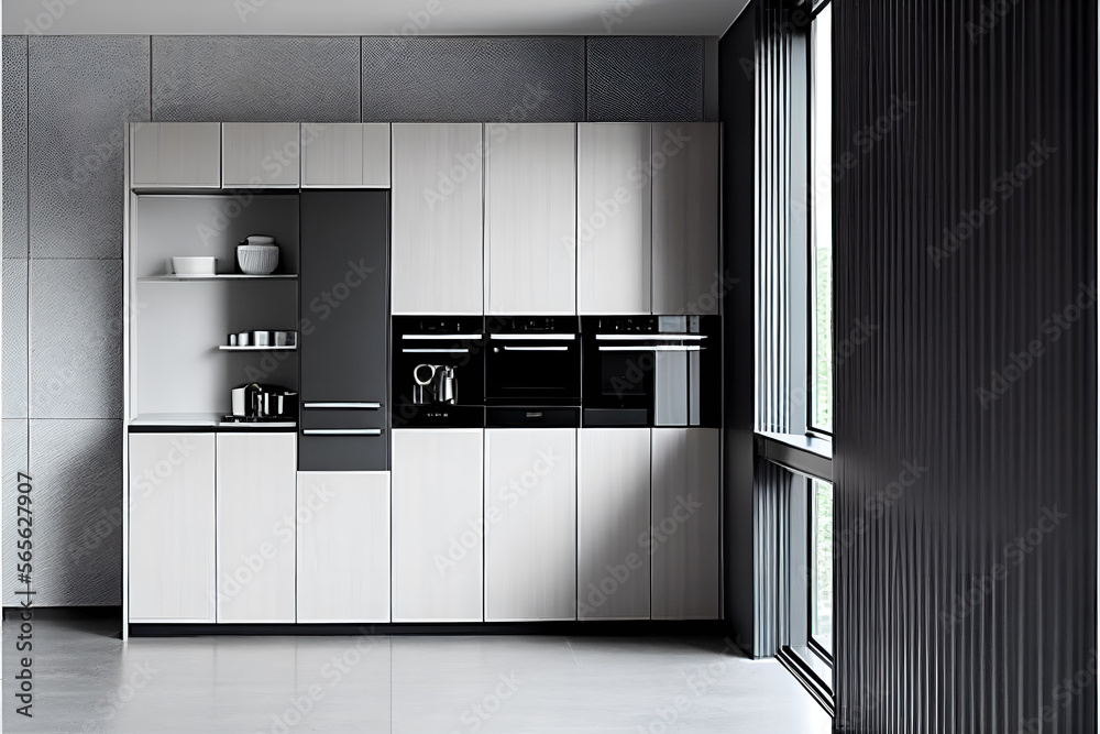 Sleek and Modern Minimalist Kitchen with Neutral Color Palette and High-Quality Appliances. Generative AI.