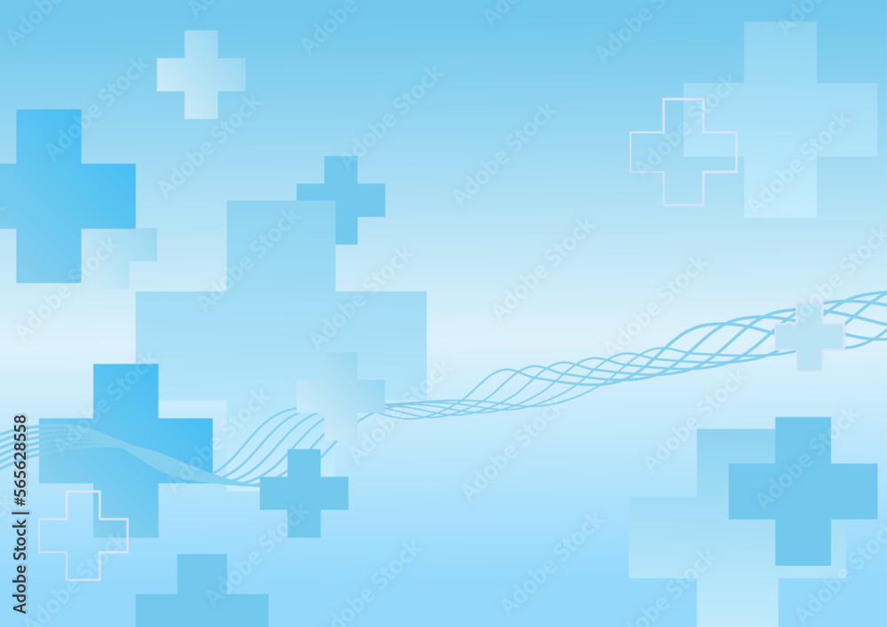 Obraz premium Blue medical crosses pattern with dynamic curves - background., vector illustration