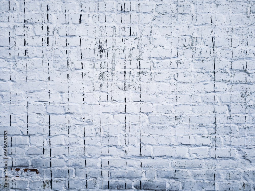 Vector texture of an old dirty brick wall painted white. Original