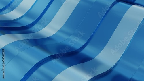 Blue Background Metal Wavy Stripes, 3D Render Abstract Background Texture, Motion Background Video Loop