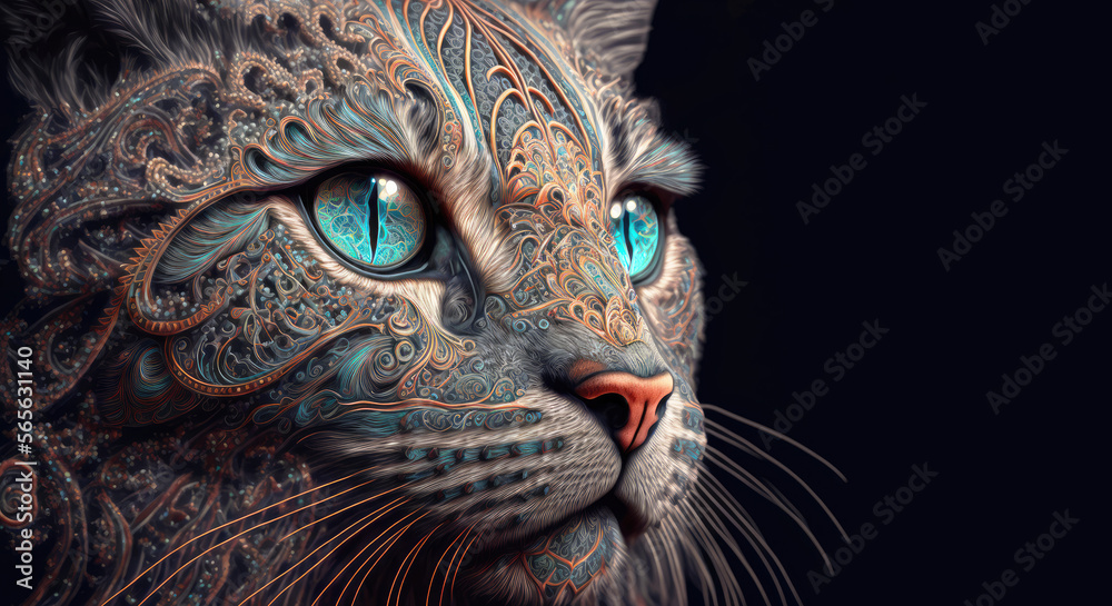 Obraz premium Cat Ornate Psytrance Beautiful - Generative AI