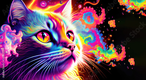 Cat Psychedelic Colorful LSD  - Generative AI photo