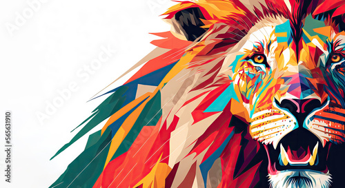 Lion Vibrant Geometric Abstract  - Generative AI