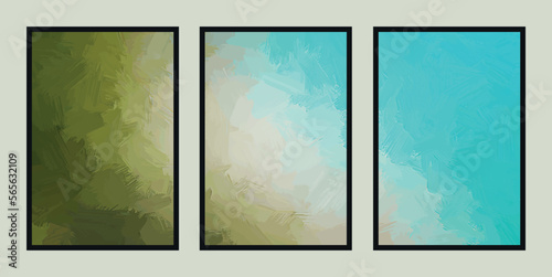 Set of abstract block stroke effect creative digital hand-painted blended sea blue military green illustrations for wall decoration, postcard or brochure cover design