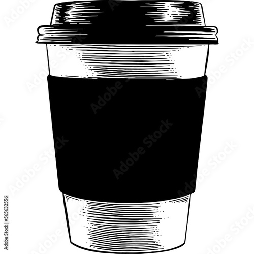 Hand drawn Hot Coffee in a Takeaway Paper cup Sketch Illustration